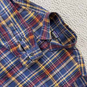 Patagonia Pima Cotton Shirt Men Medium Blue Plaid‎ Organic Long Sleeve Button Up